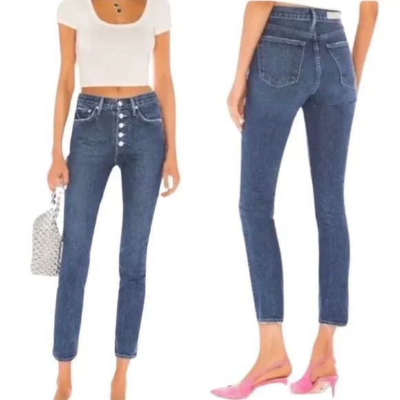 GRLFRND Denim - GRLFRND Karolina High Rise Button Fly 'Rather Have You' Blue Straight Jeans 27